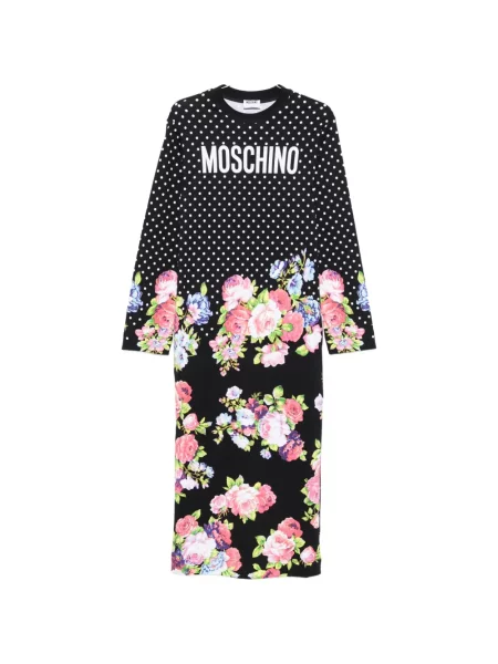 Rochie midi Moschino cu model floral cu imagine până la genunchi negru