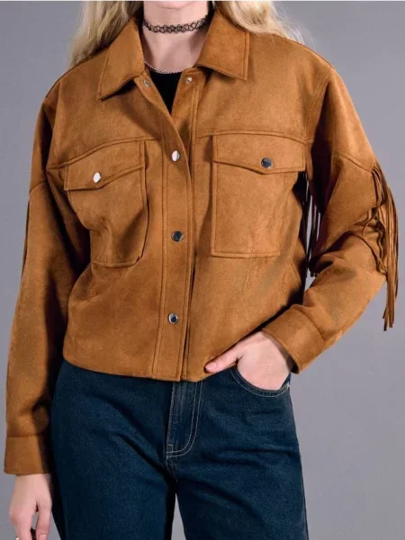 Куртка з бахромою бежевий