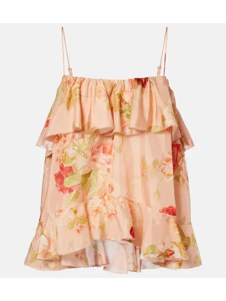 Maiou Zimmermann de mătase cu model floral cu volane roz