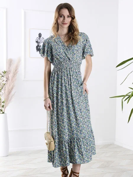 Rochie midi Resti cu model floral până la genunchi de costum alb