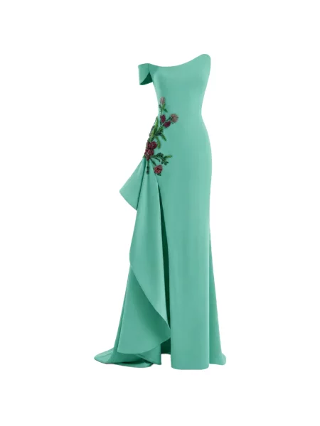 Rochie Gemy Maalouf cu model floral asimetrică verde