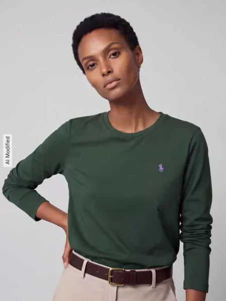 Bluzka z długim rękawem z wyhaftowanym logo Polo Ralph Lauren zielona