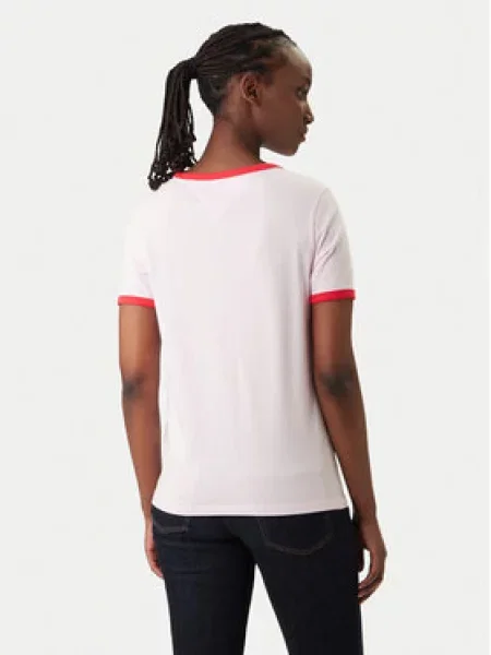 Tommy Jeans Majica Wavy Flag Contrast Ringer roza