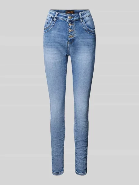 Jeansy o kroju skinny fit z listwą guzikową Miss Goodlife niebieskie