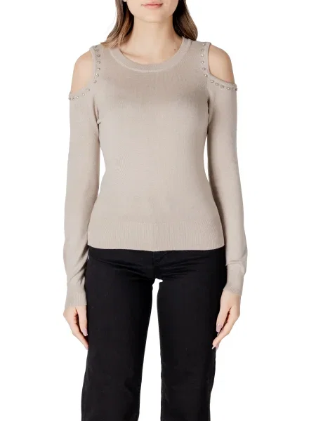 Sweter Only z długim rękawem z odkrytymi ramionami beżowy