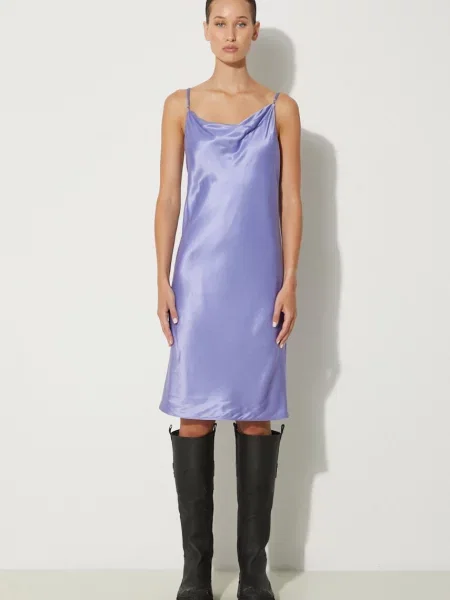 Samsoe Samsoe rochie din amestec de mătase mini mulata violet