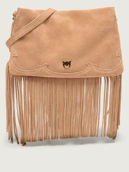 Pinko Geantă pe umăr TRIPLET MINI FRINGES | piele întoarsă bej