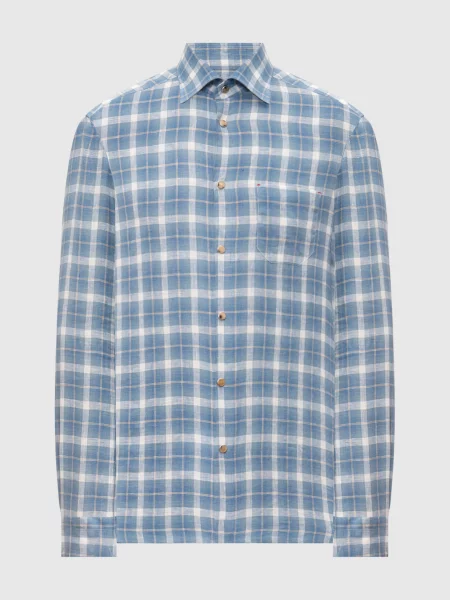 Сорочка з льону в клітинку Kiton блакитна