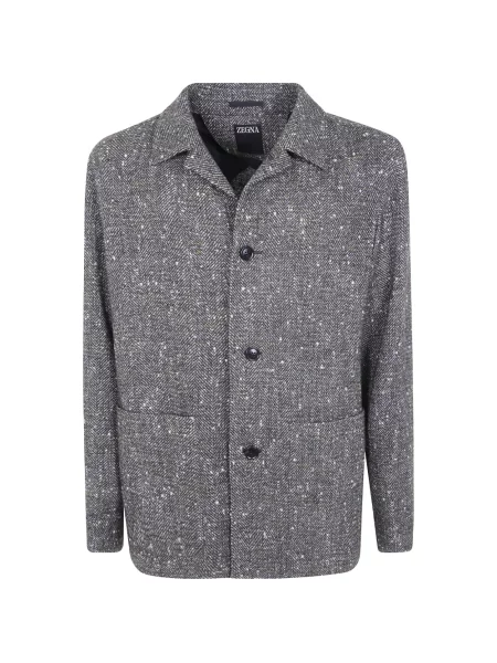 Geacă cămașă Zegna cu model herringbone gri