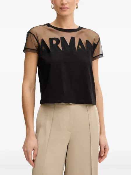 Tricou Armani Exchange plasă cu autograf negru