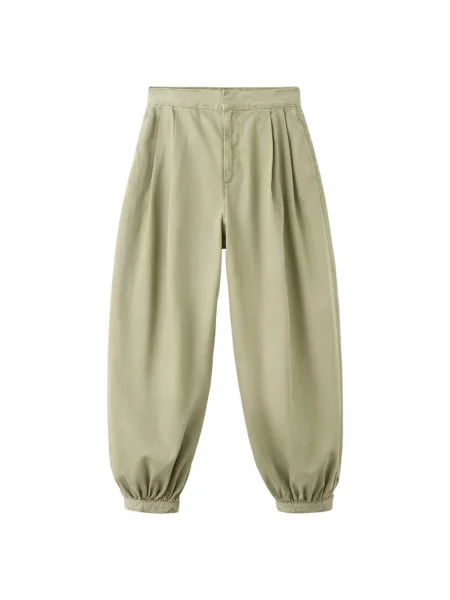 MANGO Pantaloni cu cute Souffle deschis verde