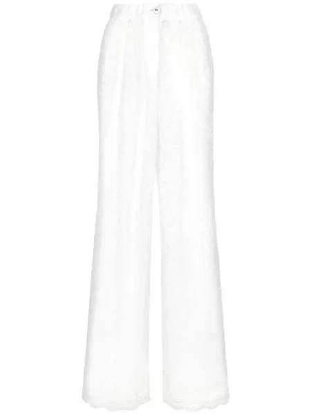 Pantaloni Dolce & Gabbana cu model floral din dantelă lungi alb