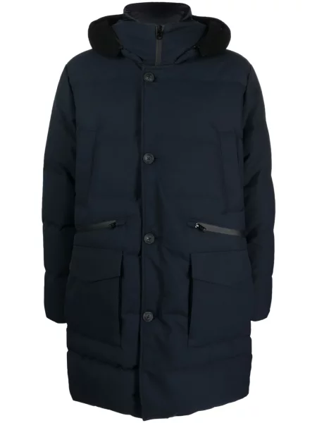 Пухено яке Woolrich с качулка синьо