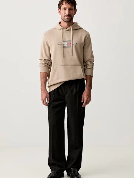 Tommy Hilfiger pulover s kapuco bombažen bež