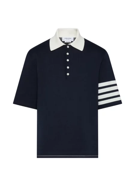 Tricou polo Thom Browne tricotate albastru
