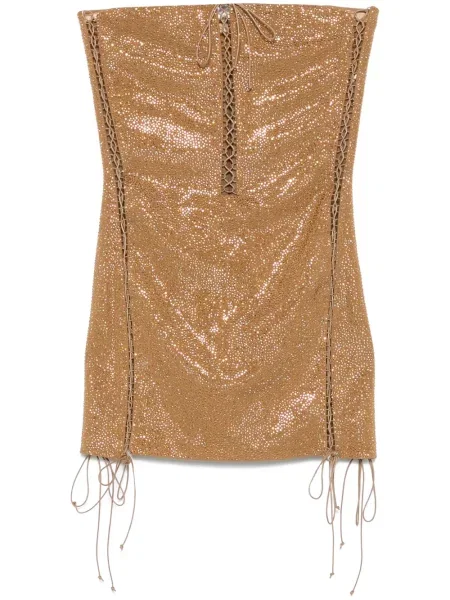 Mała sukienka mini Giuseppe Di Morabito z kryształkami garniturowa brązowa