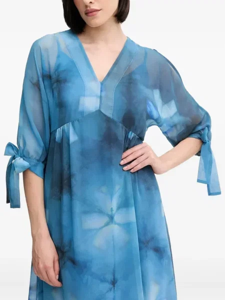 Rochie midi Sandro Ferrone cu model floral cu imagine până la genunchi albastru