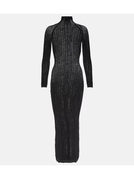 Sukienka midi Alaã¯a wełniana z przetarciami do kolan czarna