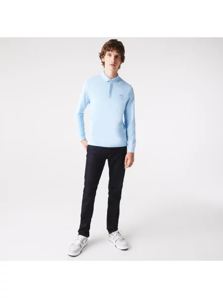 Lacoste Koszulka Polo Z Długim Rękawem Smart Paris Z Elastycznej Bawełny niebieska