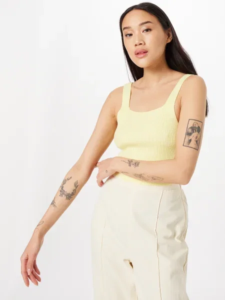 Urban Classics Top brodat deschis galben