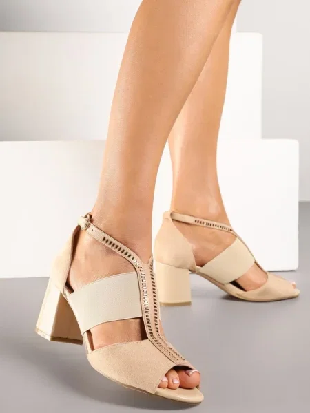 Sandale cu platformă și cataramă cu zirconiu Aelinn bej