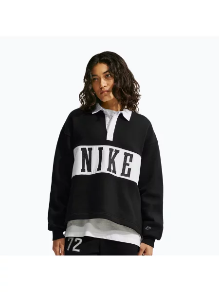 Дамски суитшърт Nike Studio Fleece Medium Weight total black/sail/sail черно