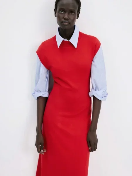 Сукня міді MANGO віскоза/поліамід червоний