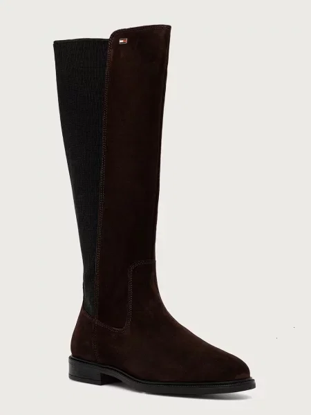 Tommy Hilfiger cizme pentru femei din piele întoarsă ENAMEL FLAG SUEDE HIGH CHELSEA maro