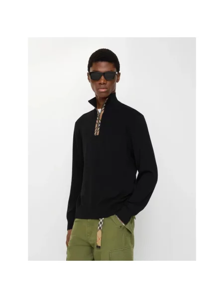 Sweter z golfem Burberry wełniany w kratę czarny