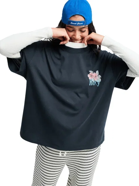 ROXY Tricou albastru aqua / gri metalic / rosé / murdar alb