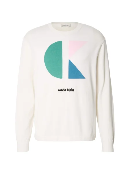 Calvin Klein Jeans Pulover ecru / albastru regal / verde jad / roz alb
