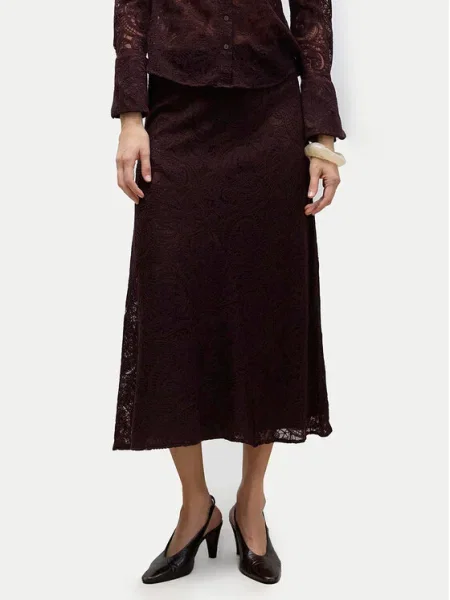 Vero Moda Midi szoknya Urshila Bordó