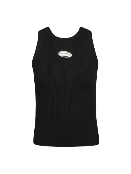 Top Diesel z dekoltem w serek na ramiączkach żakardowy czarny