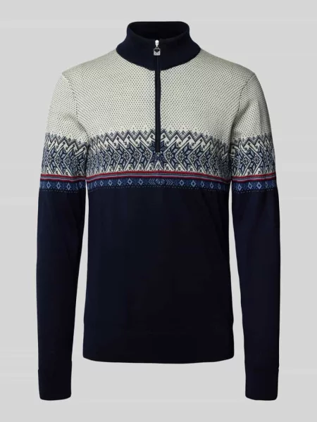 Sweter wełniany z zapinanym kołnierzem Dale Of Norway granatowy