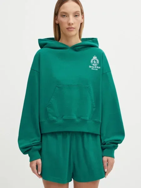 Sporty & Rich hanorac de Crown Tennis Embroidered Cropped cu glugă cu imprimeu verde