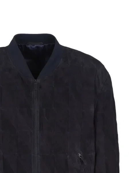 Geacă bomber Giorgio Armani din piele de căprioară albastru