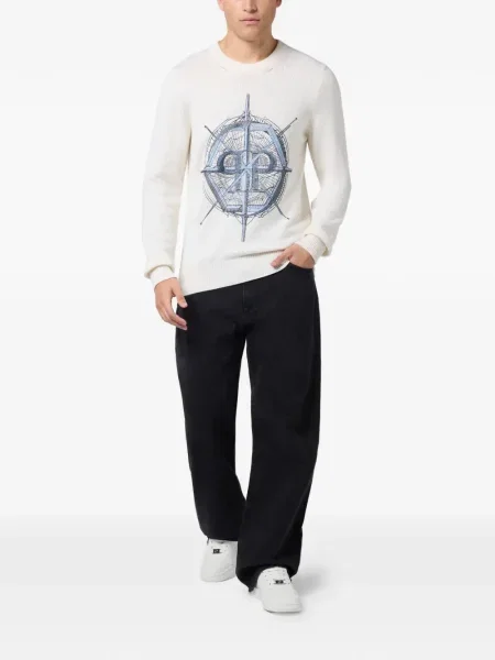 Pulover Philipp Plein cu decolteu rotund roz