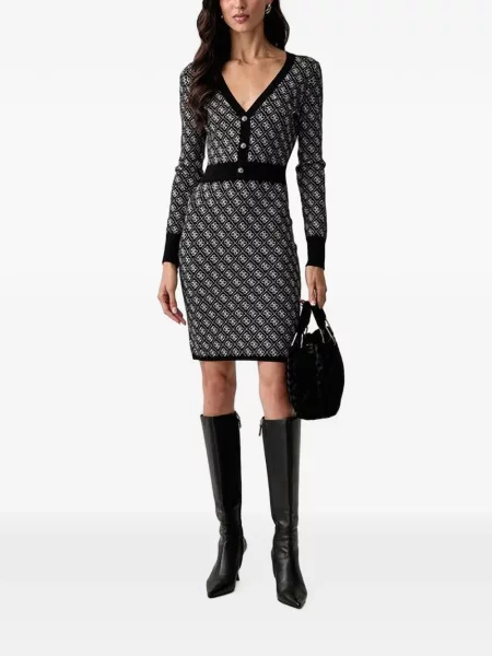 Rochie mini Guess cu decolteu în V cu autograf negru