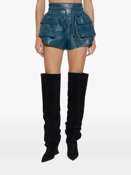 Pantaloni scurți cargo Balmain din piele albastru