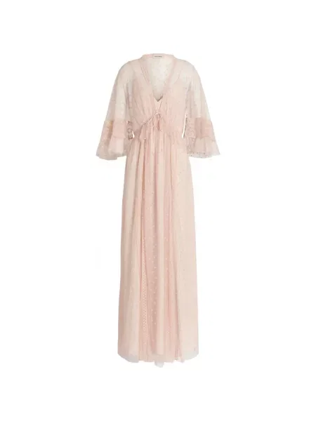 Rochie maxi Alberta Ferretti cu broderie roz