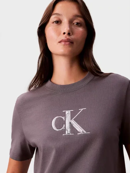 Графічний футболка Calvin Klein Jeans з паєтками сіра
