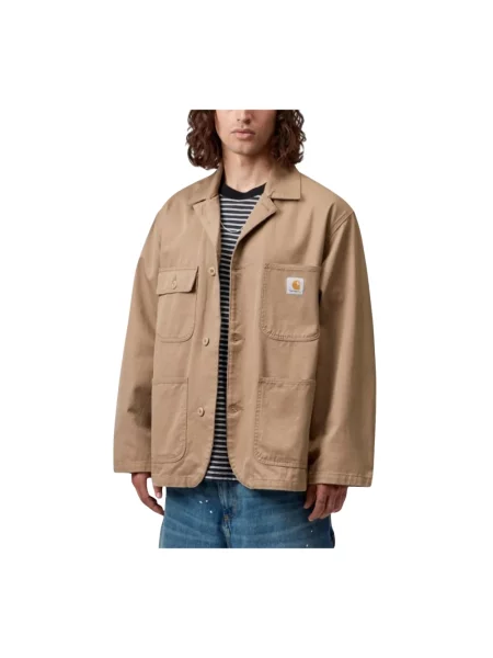 Kurtka Carhartt Wip skórzana z klapami beżowa