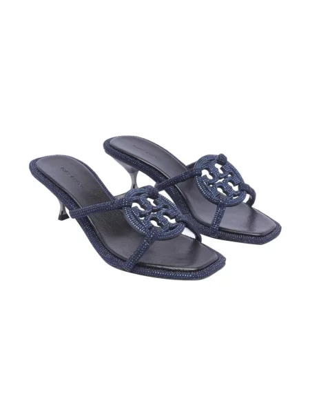 Klapki Tory Burch skórzane niebieskie