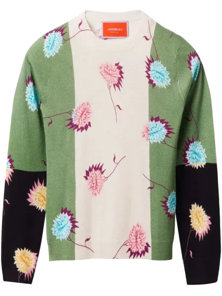 Pulover La Doublej cu model floral cu imagine alb