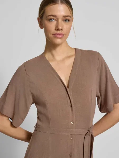 Sukienka lniana o kroju regular fit z dekoltem w serek model VIVA' Selected Femme