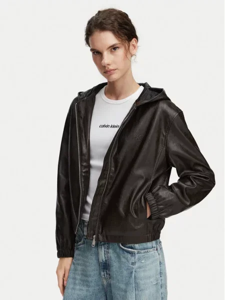 Calvin Klein Jeans Яке от имитация на кожа кафяв