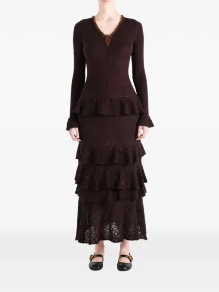 Rochie maxi Yangkehan cu volane maro