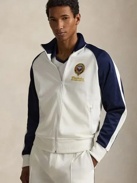 Bluza dresowa Ralph Lauren Wimbledon Classic Fit Track Full Zip biało granatowa S biała