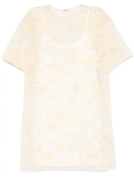 Haftowana sukienka mini Rotate Birger Christensen w kwiatki garniturowa żółta