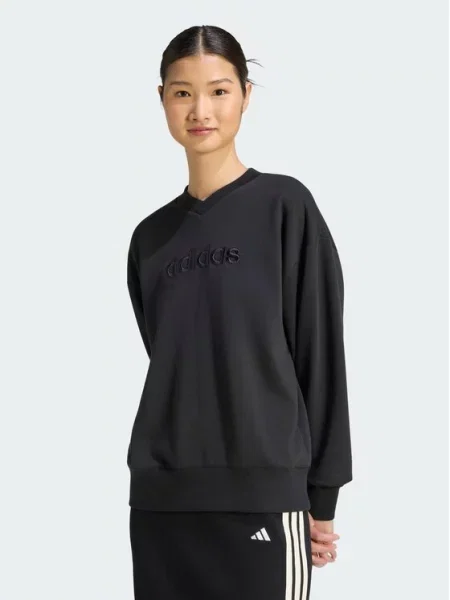 Adidas Pulóver Seasonal Essentials Stain V-Neck Sweatshirt fekete